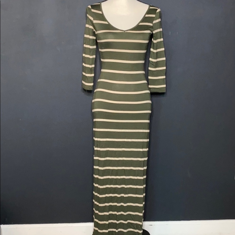 Olive green striped maxi dress